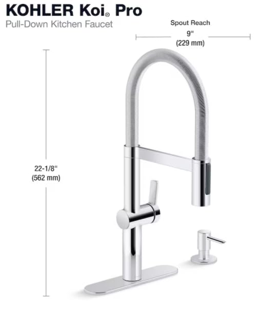 Robinet de cuisine KOHLER Koi avec douchette extractible chrome et distributeur