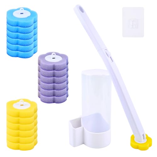 DODUOS Toilet Wand Kit With 18 Refills, Disposable Toilet Cleaning System, Disposable Toilet Bowl Brush for Bathroom, Cleaning Disposable Toilet Brush With Disposable Cleaning Pads