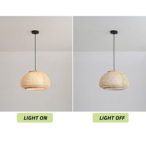 KWOKING Lighting Handmade Flush Mount Ceiling Light Retro Bamboo Dome Shade Pendant Light 1 Light Woven Hanging Lamp for Dining Table,Restaurant - 15.75" - Image 8