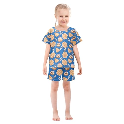 Pajama Sets Waffles Ice Cream Pattern Short Sleeve Summer Sleepwear 2 Piece Pjs3