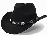 Utaly Womens Felt Western Cowboy Hats for Men Wide Brim Cowgirl Fedoras Hat with Belt Buckle