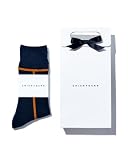 シックストックス公式【奈良で編む日本製靴下】ソックス メンズ ギフト 男性 1足ギフトバッグ (LINE ネイビー×マスタード, M)