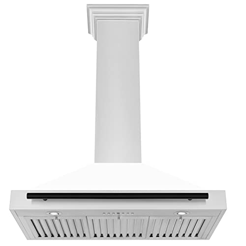 Zline Kitchen And Bath KB4STZ-WM36-MB Zline 36 Inch Autograph Edition Stainless Steel Range Hood With White Matte Shell And Handle In Three Accents thumb #3