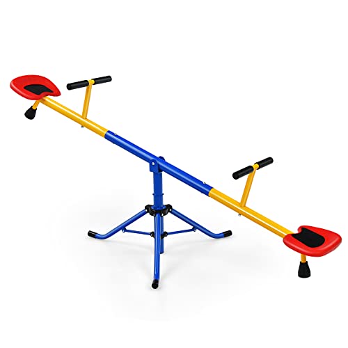 KOTEK Teeter Totter, Sit and Spin Seesaw for Toddlers Age 3-7, Heavy Duty Metal 2-Person Playground Equipment for Backyard, 360° Rotating Seesaw Indoor & Outdoor Toy, Gift for Boys Girls (Blue)
