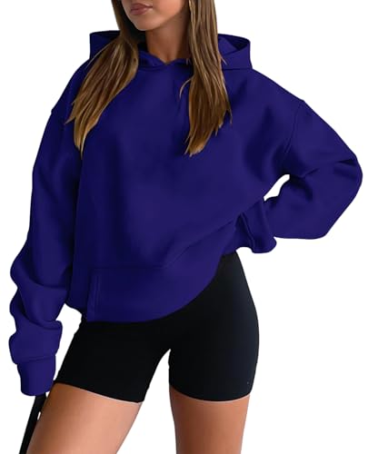 onlypuff Women Hoodies Casual Pullover Long Sleeve Sweatshirt Kangaroo Pocket Drop Shoulder Sweater