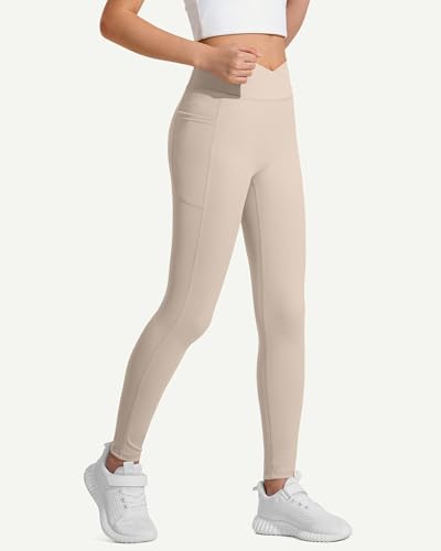 Image of JOCMIC Girls Athletic Leggings High Waist for Kids Yoga Dance Gym Pants with Pocket