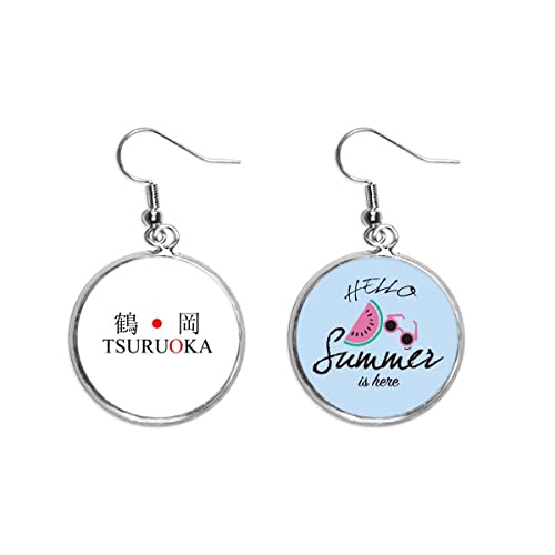 Pendientes de sandía japoneses Tsuruoka con diseño esmaltado de sol rojo