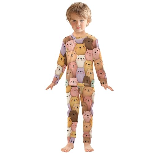 Pajama Sets Long Sleeve Colorful Bears Pattern Print Soft Comfy Sleepwear 2 Piece PJS 3-8T2