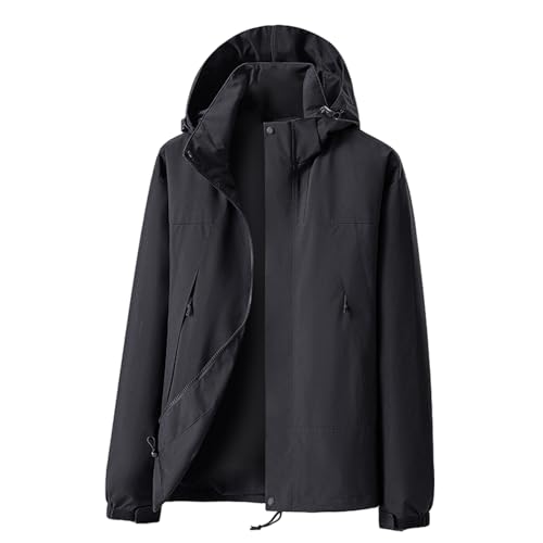 Ynport Crefreak Chubasquero Impermeable para Hombre para Exteriores Transpirable Antiincrustante Chubasquero para Senderismo Cortavientos con Capucha Desmontable y Bolsillo con Cremallera，Negro，3XL