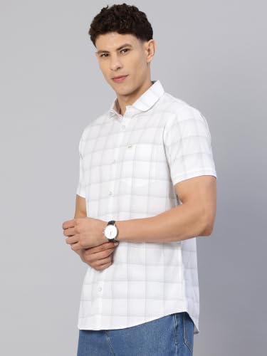 Image of Majestic Man Men's Slim Fit Premium Pure Cotton Plaid Check Half Sleeve Casual Shirt