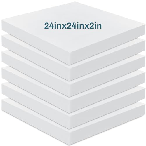 Image of Frienda 6 Pack 2 inch X 24 inch X 24 inch Upholstery High Density Foam Cushion White Replacement Cushion or Commercial Use Stuffing Craft Foam Couch Chair Padding DIY Projects