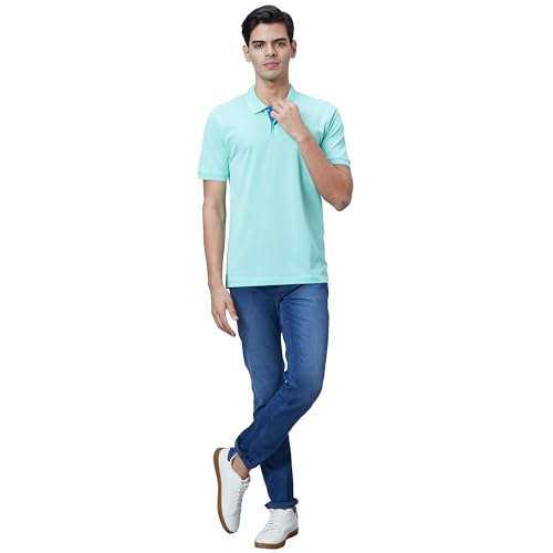 Image of Park Avenue Slim Fit Pure Cotton Print Pattern Polo Neck Casual T-Shirt