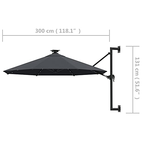 vidaXL Wandparasol met LED's en metalen paal 300 cm antracietkleurig - Afbeelding 5