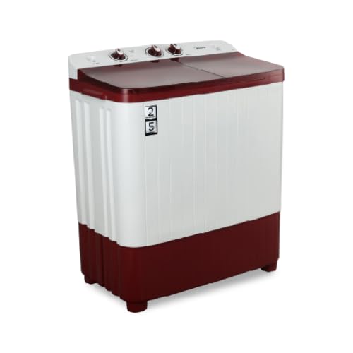 Image of Midea 6.5kg Semi Automatic Top Load Washing Machine, Dual Wave Pulsator, Heavy Duty Motor, 1350 RPM High-Speed Spin, Collar Scrubber, Top Load Washer (MWMSA065PDX (MW), Maroon-White)
