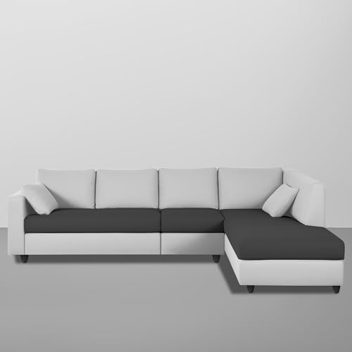 Image of Florian RHS 6 Seater L Shape Sofa Set for Living Room (Black Grey Fabric) Premium Fabric Sofa