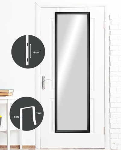 CHELY INTERMARKET MOD19004 Espejo De Puerta Cuerpo Entero Negro Estilo Decorativo Vertical 30x120 cm para Dormitorio Entrada Montaje Fácil Incluye Kit De Ganchos Soporte PVC Ligero - imagen 3