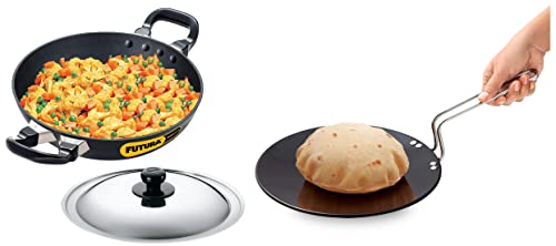 Image of Hawkins - Futura Non-Stick Deep-Fry Pan (Kadhai) with Stainless Steel Lid 1.5 Litre Futura 24 cm Roti Tava, Hard Anodised Tawa, Induction Tawa, Black (IART24)
