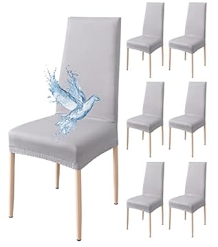 Poligino Coprisedia 6 pezzi, impermeabile, per sala da pranzo, coprisedia estensibile, universale, facile da installare, facile da pulire, grigio chiaro, 6 pezzi