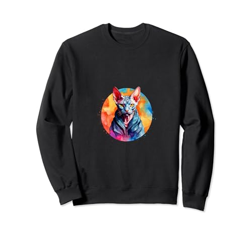 Colorful Watercolor Sphynx Cat Elegance Artistic Cool Sweatshirt