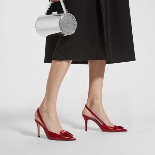 KaroNairy Women Stiletto Heels Pumps High Heels Slingback Pumps Pointed Toe Heels Closed Toe Pumps Metal Buckle Heels Slip On Fashion Party Dress Pumps3