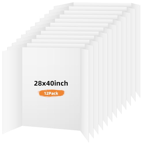 12パック 三つ折りポスターボード 28x40インチ ホワイト プレゼンテーションボード ポータブルディスプレイボード サイエンスフェア、学校DIYプロジェクト、ビジネス展示会用