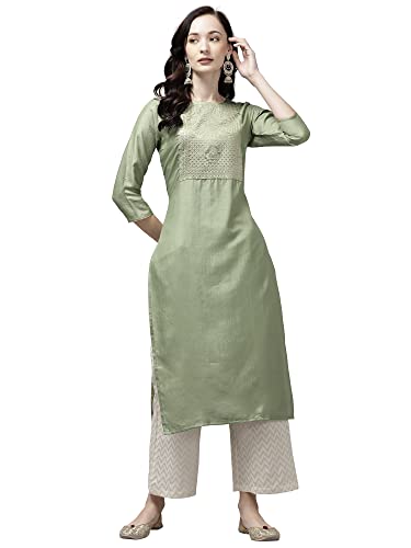 Image of INDO ERA Women's Yoke Design Polyester Calf Length Straight Kurta(KT9BE2758)