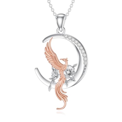 Diamond Phoenix Necklace for Women 925 Sterling Silver Phoenix Pendant Necklace Good Luck Animal Jewelry Gifts for Women
