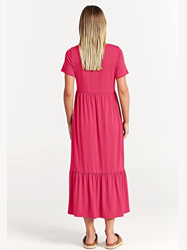 Image of ANRABESS Womens 2026 Summer Casual Maxi Dress A line Tiered Flowy Short Sleeve Crewneck T Shirt Beach Travel Long Dresses