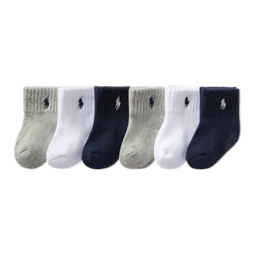Polo Baby Sport Quarter Sock 6 Pair Pack, Navy White, 6-12 Months