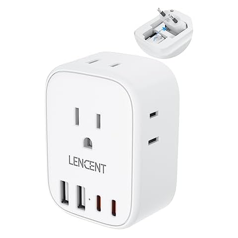 European Travel Plug Adapter, LENCENT International Type-C Foldable Power Plug with 4 Outlets, USB C Charger Adaptor, US to Most of Europe EU Iceland Spain Italy France Germany, Cruise Ship Approved Cover