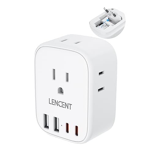 European Travel Plug Adapter, LENCENT International Type-C Foldable Power Plug with 4 Outlets, USB C Charger Adaptor, US to Most of Europe EU Iceland Spain Italy France Germany, Cruise Ship Approved