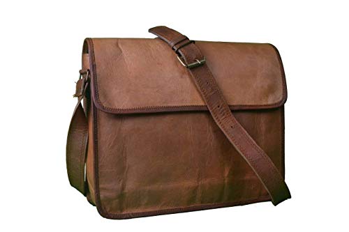 Image of Hyena Unisex Leather Half Flap Messenger Bag Laptop Padded /College Bag