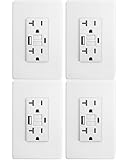 SURAIELEC 20 Amp GFCI Outlet with USB-C & USB-A Ports, Self-Test GFCI Electrical Outlet Combination with USB, Tamper-Resistant GFCI Outlet, Screwless Wall Plate Included, ETL Listed, White,4-Pack