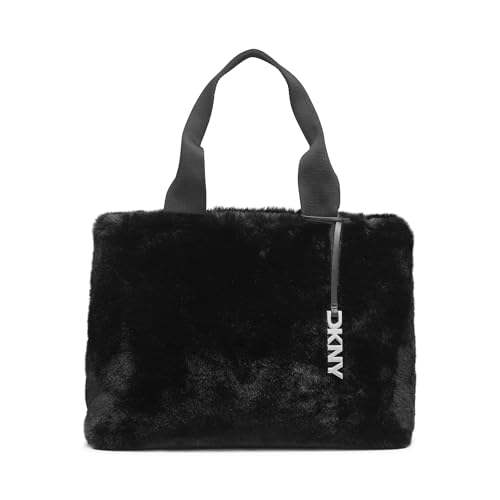 DKNY Roni Fur Tote Bag with Logo Charm, Black/Silver