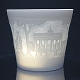 transparent, durchscheinend Porzellan Windlicht - Berlin, Lithophanie, Teelicht, Tischlicht, feinstes Bisquitporzellan 9 cm
