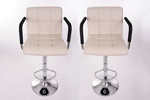 Qubeat 2X Taburete de Bar Crema Cuero Artificial Giratorio Ajustable en Altura Acolchado