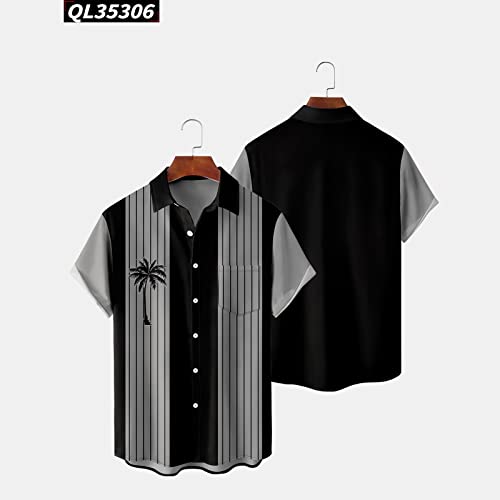 Men's Retro Button Down Bowling Shirts 50S Rockabilly Style Summer Hawaiian Tops Cuban Style Camp Shirt With Pocket Cuban Camp Guayabera Beach Tops T-Shirts Graphic Tees Mens Business Casual Tops #TOP3