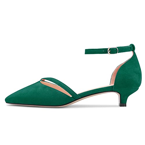 HEUIVZAR Womens Heel Pumps Pointed Toe Kitten Low Heel Ankle Strap Sandals Suede Dress Shoes Bridal 1.5 Inch2