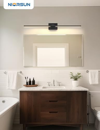 Image of NIORSUN 46.5 Inch Modern Bathroom Light Fixture, 40W 5CCT Dimmable LED Black Bathroom Vanity Lights Over Mirror, Vanity Lights for Bathrooms Restroom Mirror