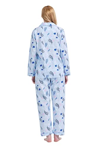 Image of GLOBAL Women Cotton Pajamas Long Sleeve PJs Button Down Sleepwear S-3XL