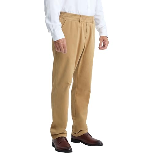 LETAOTAO Mens Elastic Waist Dress Pants - Cotton Twill Stretch Waist Pull On Slacks with Magnetic Button Fly for Seniors2