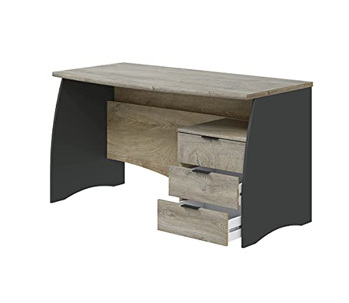 Bureau avec caisson 3 tiroirs bicolore chêne Alaska PEGANE