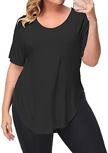 ALLEGRACE Plus Size Tops for Women Causal Summer V Neck Short Sleeve Split Shirts Black 2X