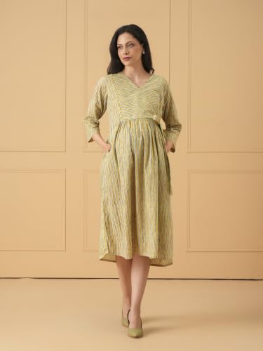 Image of The Mom Store Maternity and Nursing Dress | Pre and Post Pregnancy Dress for Womens | Zipper /Button Opening | Causal Wear | Trendy Stylish Causal Dresses for New Moms