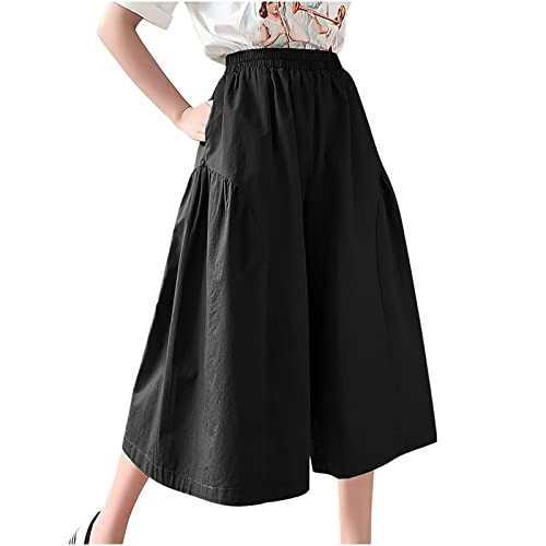 Uillui Womens Boho Gaucho Pants Wide Leg Flared Capri Pant Loose Flowy Palazzo Bottom High Waist Skirt Pant Cropped Culottes