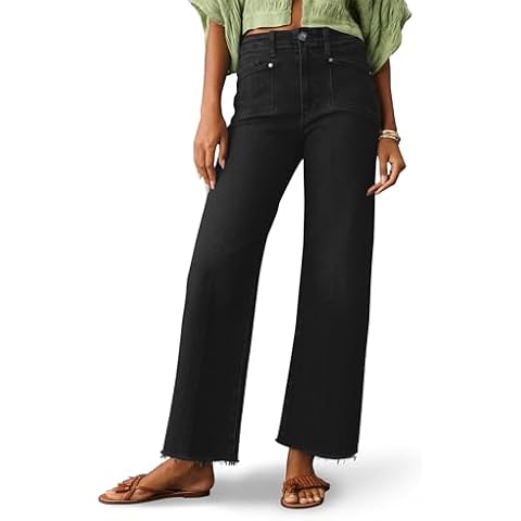 PHISOCKAT High Waisted Jeans for Women Stretchy Wide Leg Jeans Woman Baggy Jeans Denim Pants with Pocket Black Cover