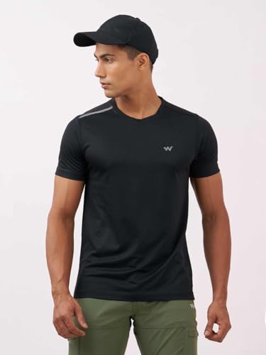 Image of Active Crew Neck Solid T-Shirt -Black