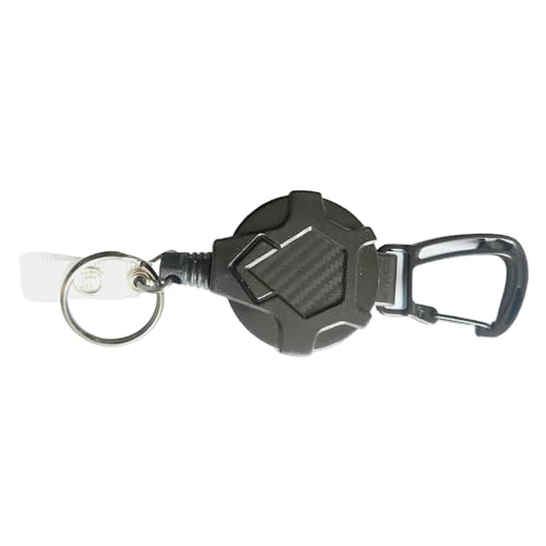 Samuliy Cordón retráctil para llaves, mosquetón para carrete de insignia, clip de cinturón de cadena resistente, llavero retráctil para pesca, senderismo, senderismo, Negro, Refer to description