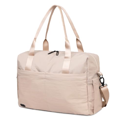 Image of Jadyn Austin Carry-On Travel Duffel Bag for Women, 18 inch Weekender Bag with Laptop Sleeve, Durable Material, and Trolley Sleeve, Ideal for Work, Gym, and Overnight Trips, Natural, 23L, Softside Carry-on