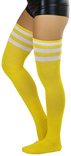 Image of ToBeInStyle Women's Heavyweight Knit Thigh High Long Socks w /Contrast 3 Stripe Top Band